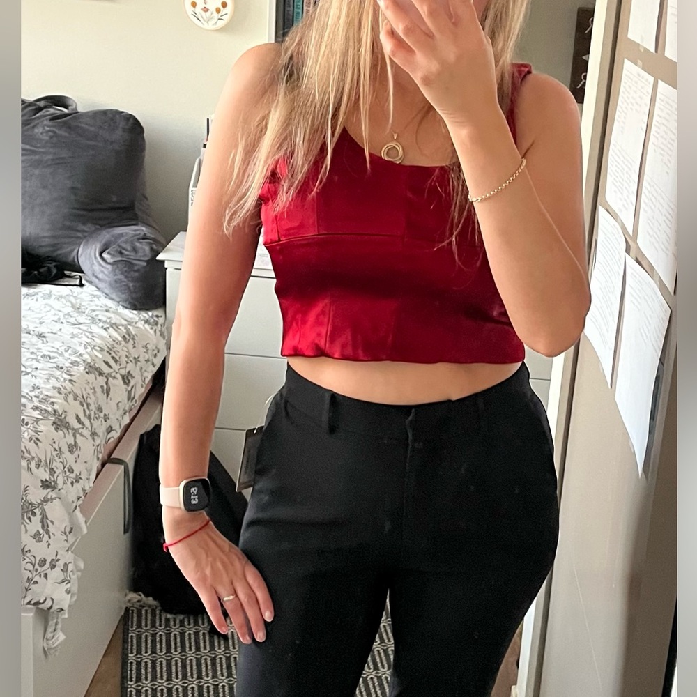 Aritzia Wilfred Red Shine Bustier Formal Wedding Guest Evening Satin Crop Top L